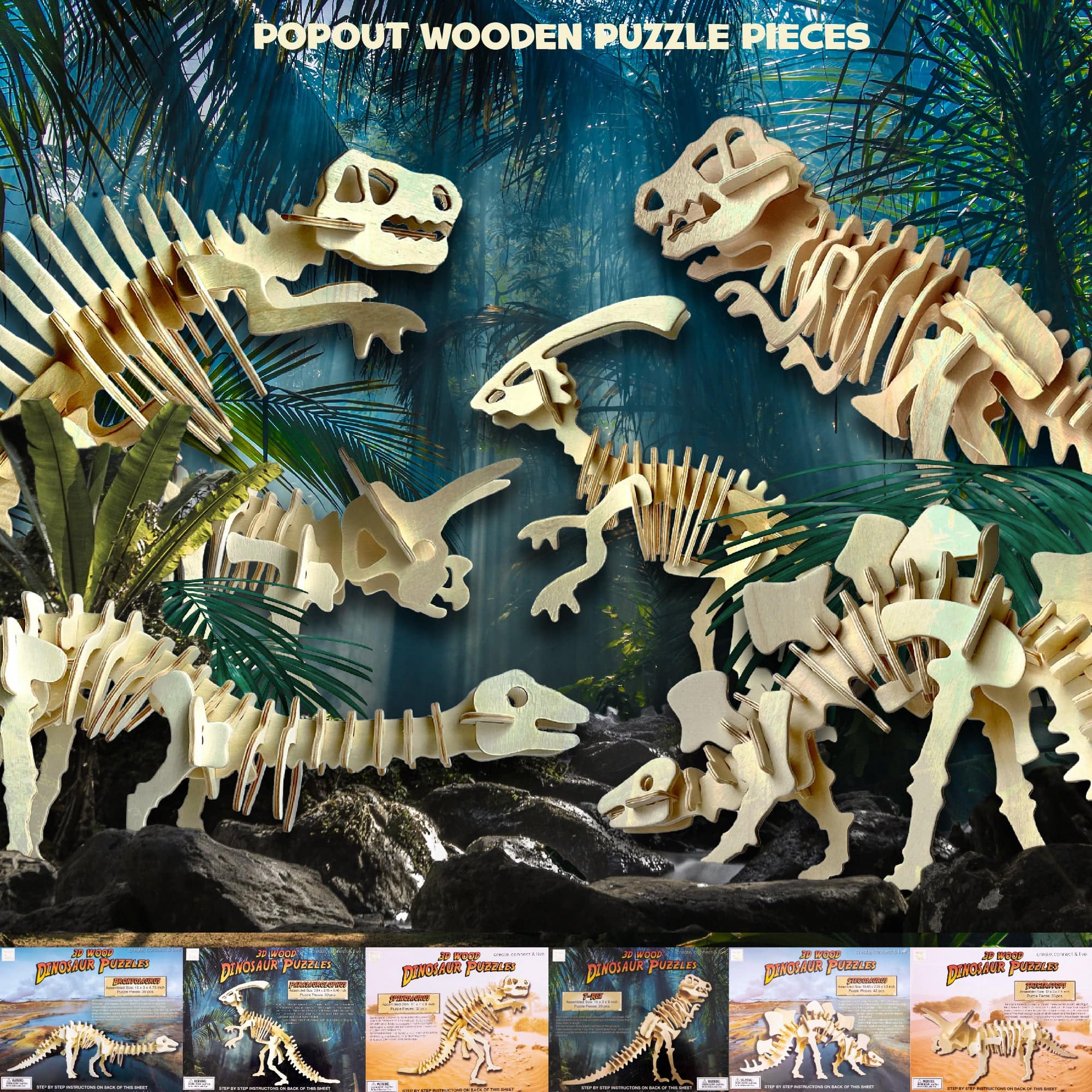 3D - Dinosaur Wooden Puzzle (215 Pieces) - Hapinest