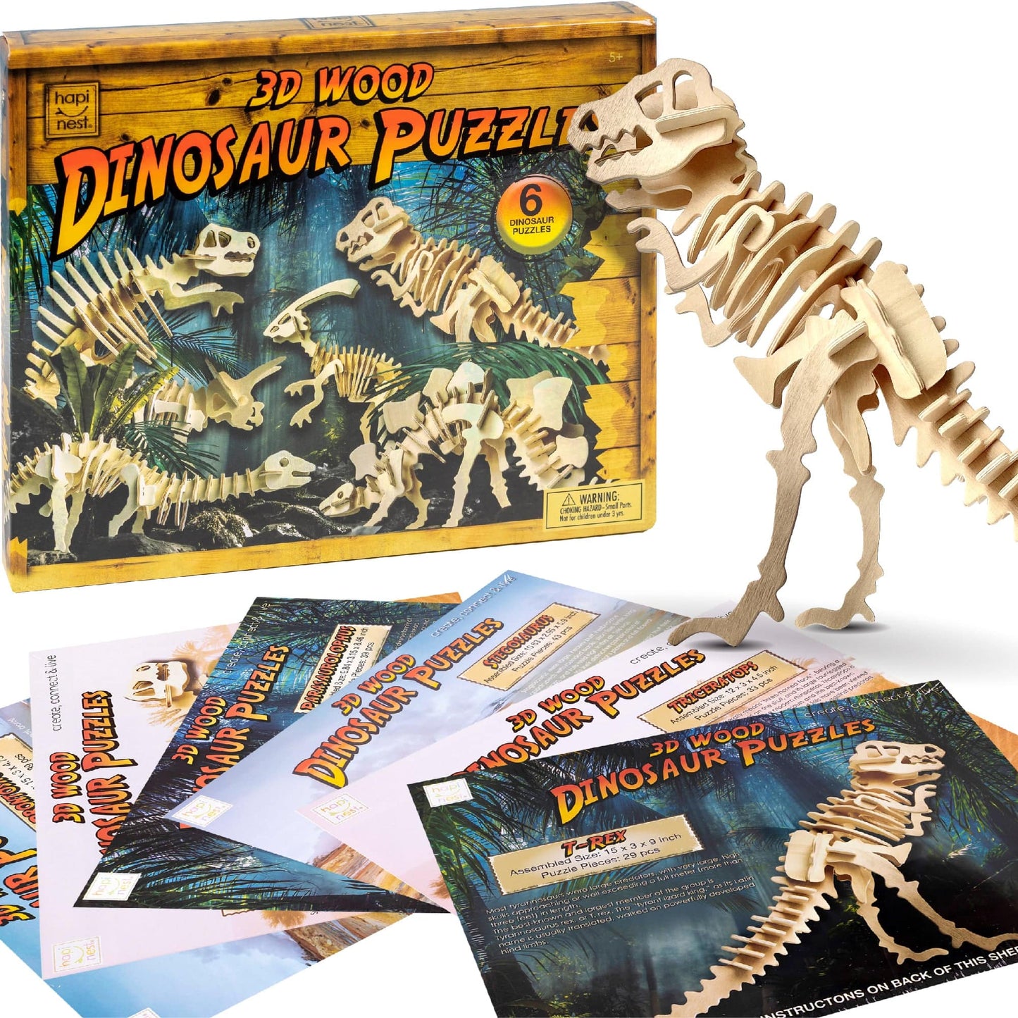 3D - Dinosaur Wooden Puzzle (215 Pieces) - Hapinest