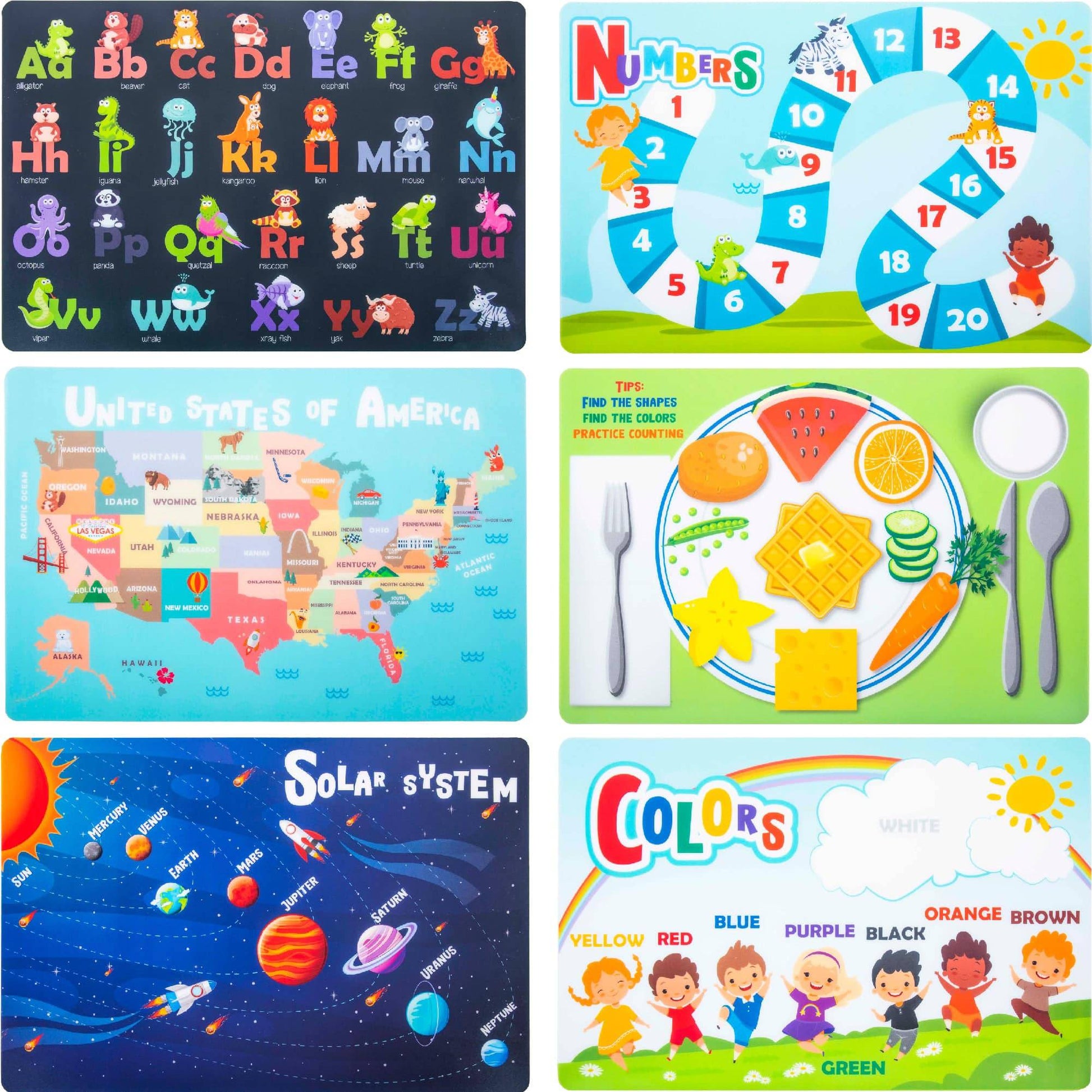 Reusable Educational Placemats (6 Pieces) - Hapinest