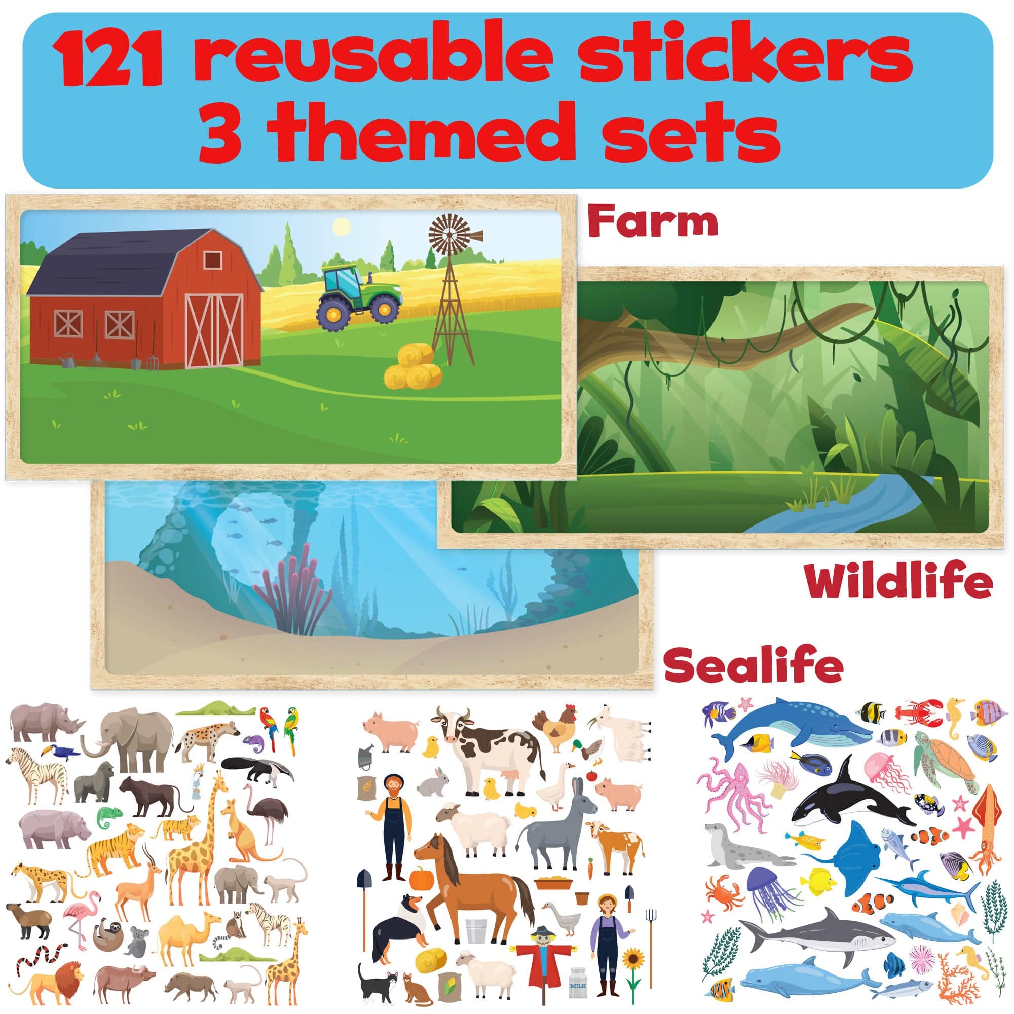 Puffy Sticker Activity Book - Wildlife, Farm & Sealife - Hapinest