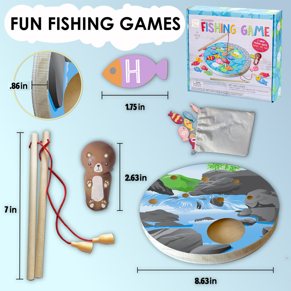 3 Pcs Wooden Magnetic Fishing Pole Toy Kids Fishing Rod Toys Educational  Toys