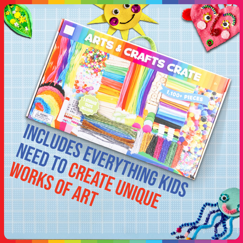 Hapinest Arts and Crafts Crate Kit 1100+ Pieces Bulk Crafting Supplies Box  for Kids Boys & Girls Ages 4 5 6 7 8 9 10 11 12 Years Old - Complete Art