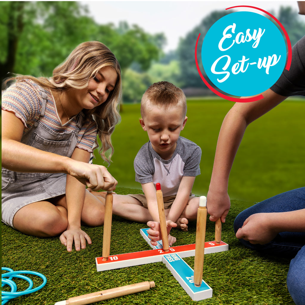  Ring Toss Game for Kids, Indoor & Outdoor Game for Family and  Adults with 5 Poles, 2 Bases and 16 Rings in 4 Colors, Soft Foam Toy for  Kids Backyard